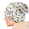 Berets Orange Flower Pattern Beanies Knit Hat Floral Botanical Repeating Surface Design Girly Gift For Her Plant Bloom Line Art