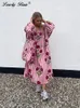 Basic Casual Dresses Loose Floral Womens Dress Stripe Long Sleeve Vneck Printted Maxi Female Autumn Fashion Eleagnt Ladies Robe 230817