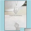 Pendant Necklaces Fashion Simple 2 Pieces Leaves Choker Necklace Women Gold Sier Plated Hollow Charm For Ladies Jewelry Gift Drop De D Dhlbf