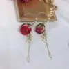 Dangle Earrings Rose Flower Pearl Dried Handmade Niche Design Real Petal Long Female Gift