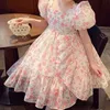 Robes de fille Robe de fille à la mode pour enfants manches à bulles robe de princesse à fleurs fragmentées été nouvelle robe rouge nette pour petites filles