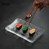 Plates Creative Ice Texture Glass Japanese Rectangle Dinner Plate Sashimi Sushi Dishes Restaurant Serving Tray Home Tableware