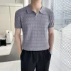 Polos masculinos Business Fashion Ice Seda de seda fino em vaca curta camiseta polo de lapela de lapela malha de malha de escritório respirável Homens sociais camisetas