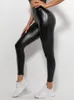 Kvinnors leggings Butt Lift Pu Leather Leggings Pants Women's High midja Elastic Solid Color Shiny Black Sexy Tight Passning Leggings 230816