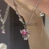 Anhänger Halskette Koreanische Mode Purpur Kristall Herz Anhänger Halskette für Frauen Schwarzes Kristallmädchen Coole Schlüsselblattkette Y2K Ästhetischer Schmuck Teil J230817