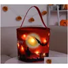 Autres fournitures de fête de fête Halloween Bodet de bonbons avec panier de lumière LED Trick Or Trew Sacs Réutilisables Pumpkle Gady Pounk Gift Pankets Dhrco