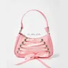 Hobo 2022 INS HOT Sweet Pink Ribbon Cross Tied Gothic Style Lolita Handbags Purse Women Mini Bags Shoulder Underarm Bags HKD230817