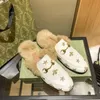 Women Princetown Loafers fur Slippers Sandals Half Slipper Pattern Slides Autumn Winter Warm Wool Classic Metal Buckle Embroidery Men Leather 05