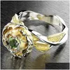 Rings 2023 Elegance Rose Flower Ring Green/White Colors Striertestones For Women Party Jewelry Gifts Drop levering Dhxlf