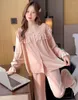 Women's Sleepwear Women Lace Pajama Set V-Neck Pyjamas Suit Homewear Autumn 2Pcs Velour Nightwear Casual Loungewear