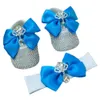 Dollling Luxury S Baby Girl Shoes First Walker Headband Set Sparkle Bling Crystals Princess Shower Gift SH 210903