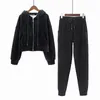 Women's Two Piece Pants 2023 Autumn Winter Korean Women Velvet Tracksuit 2 Set Thick Warm Casual Female Pant Suit Crop Hooded Zipper