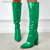Сапоги liyke sexy green green snake print кожаные коленные ботинки женские квадратные каблуки зимние длинные туфли заостренные пальцы на Zip Cool Knight Bootties T230817