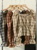 Dames blouses Koreaanse mode vrouw blouse vintage plaid vierkante kraag met lange mouwen shirt herfst geplooide taille pof crop tops