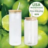 CA/USA WAREHOUSE RTS stocked 16oz Clear Frosted Soda Pop Shaped Sublimation Beer Jar Glass Can cup Glass with Straw Lid