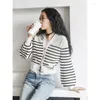 Women's Sweaters Metal Buttons Fashion Women Sweater Cardigan Minimalists Lazy Oaf Knit Striped Lady Casual Tops Pullovers White Color