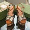 Topkwaliteit Janaya lederen G platform sandalen dikke hoge hakken enkelband open teen hielhak hak hiel sandaal luxe designer schoenen voor dames fabrieksschoenen 15 cm