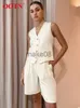 Женские штаны с двумя частями OOTN Office Summer High талия костюмы костюмы Beige v Sece Plearted Shorts 2 куски хлопковые льня