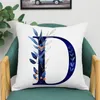 Kissen einfaches blaues Blatt Alphabet Druckkoffer 26 Buchstaben Dekoration Kissen Sofa Stuhl Wohnzimmer Polyester Wurfkissenbezug