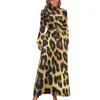 Casual Dresses Leopard Dress Long Sleeve Classic Animal Spots Print Party Maxi High Neck Stylish Boho Beach Birthday Gift