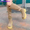 Zapatos de vestir plataforma de mezclilla azul botas de rodilla altas para mujeres estilo punk de primavera de otoño tacón largo 230816