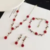 Orecchini di collana set 1 Bracciale di fiori regolabile in stile francese Regalo Women Kit Accessori per gioielli rosa