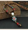 Hänge halsband unisex handgjorda halsband nepal buddhist mala trä pärlor etniska fiskhorn lång uttalande män kvinnors smycken