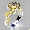 Rings 2023 Elegance Rose Flower Ring Green/White Colors Striertestones For Women Party Jewelry Gifts Drop levering Dhxlf