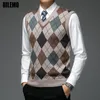 Men's Sweaters Fashion Designer Brand Argyle Pullover Diamond Sweater V Neck Knit Vest Men 6% Wool Sleeveless Autum Casual Men Clothing 230816