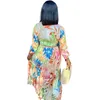 Casual Dresses Woman Long Sleeve T-shirt Dress Colorfull Printed O Neck Button Bandage M-3XL