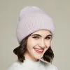 Beanieskull Caps Visrover 9 färger unisex fast färg riktig kanin päls beanies vinter hatt för kvinna stickad motorhuv akryl höst varma skallies 230816
