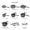 Juego de utensilios de cocina antiadherente de 18 piezas PrimaWare, gris de acero