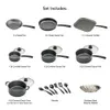 Primaware 18-stycken non-stick cookware set, stålgrå