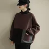 Con cappuccio femminile Donne più velluto in velluto in stile coreano sciolto sottile mezzano alto ledies cucitura arte ispessimento casual top a autunno inverno raccolto