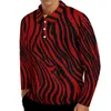 Men's Polos Striped Ruby Red Polo Shirts Autumn Abstract Print Casual Shirt Long Sleeve Collar Vintage Custom Oversized T-Shirts