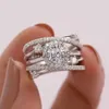 Band Rings Huitan Luxury Wedding Rings for Women Fancy Cross Design Inlaid Shiny CZ Stone Fashion Versatile Female Finger-ring Gift Jewelry J230817