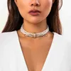 Hangende kettingen Salirkoon elegant groen patroon bead chain korte ketting trend multi -gelaagde imitatie parel choker vrouwen charm weddjewelry j230817