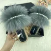 GAI 100% Natural Fur Slippers Woman Summer Faux Espadrilles Pearl Chain Fluffy Slides Flip Flops Flats Women Shoes Sandals 230816 GAI