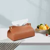 PU Leer Tissue Box Cover Holder Napkin Case Dispenser Facial Tissues Organisator Tabletop Badkamer Auto -kantoor W0080