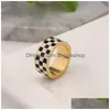 Band Rings 6Mm Classic Jewelry For Women Checkerboard Simple Black And White Plaid Ring Handmade Luxury Gift Drop Delivery Dhgen