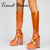 Klänningskor Metallic Y Knee High Boot Heel Point Toe Long Boots Autumn Winter Fashion Ladies Elegant Booties 230816