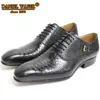 Vestido tênis de luxo masculino Oxford Shoes Skin Prints Classic Style Sapatos de couro de café Cáfeo de renda preta para cima Ponto Ponte Sapatos formais 230816