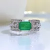 Cluster Rings 925 Sterling Silver 1CT Emerald High Carbon Diamonds Gemstone Wedding Engagement Ring Jewelry Band