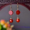 Dangle Earrings Red Jade Beaded Women Charm Jewelry Talismans Chinese Amulets 925 Silver Natural Accessories Gifts Jadeite Designer