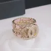 Nooit vervagen Merk Brief Vergulde Messing Koper Open Band Ringen Modeontwerper Kristal Parel Ring voor Dames Bruiloft Sieraden Geschenken