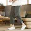 Calça masculina verão fino estilo chinês capris workwar