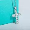 Pendanthalsband Anujewel 35mm 22CTTW D Color Diamond Cross Necklace 925 Sterling Silver Fine Jewelry Presents Wholesale 230817