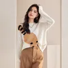 Women's Sweaters Wisher&Tong Women Autumn Winter 2023 Long Sleeves O-neck Knitted Loose Sweater Pullover Casual Chic Tops Pull Femme