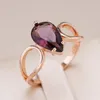 Cluster Rings Kinel Sparkling Water Drop Purple Natural Zircon For Women Luxury Unusual 585 Rose Gold Color Party Daily Jewelry 2023