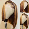 Destaque reto curto bob peruca 13x4 hd transparente renda frontal perucas de cabelo humano para mulheres bob wig ombre londe peruca loira